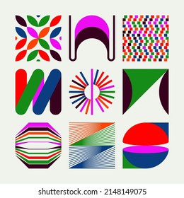 Logo modernism aesthetics vector abstract shapes collection made with minimalist geometric forms and graphics elements for poster, cover, art, presentation, prints, fabric, wallpaper and etc.