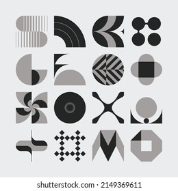 Logo modernism aesthetics vector abstract shapes collection made with minimalist geometric forms and graphics elements for poster, cover, art, presentation, prints, fabric, wallpaper and etc.