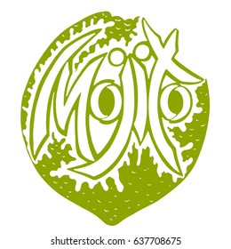 Logo with mojito inscription, lettering by hand