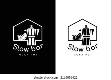 Logo Moka pot coffee, shop, Custom Hot Drink, Store, slow bar Morning Breakfast Beverage, Isolated Minimalistic Object