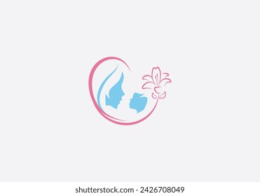 Logo Mom and Baby Care with Lily Flower. Editable Color