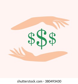 Logo money in hands, vector