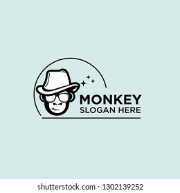 logo monkey Funny logo design template with monkey in glasses and hat. Vector illustration. - Vector 