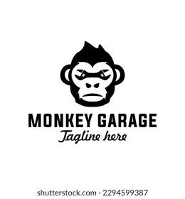 logo monkey with a wrench, logo for a motorcycle repair shop or a motorcycle community