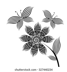 logo monochrome flower with butterfly
