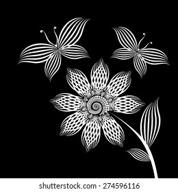 logo monochrome flower with butterfly. Vector