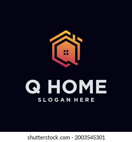 Logo monogram alphabet letter q house with real estate logo design