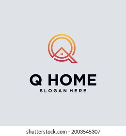 Logo monogram alphabet letter q house with real estate logo design