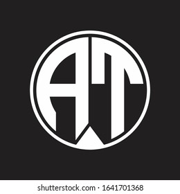 AT Logo monogram circle with piece ribbon style on black background