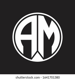AM Logo monogram circle with piece ribbon style on black background