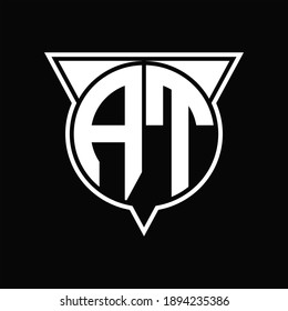 AT Logo monogram with circle shape and half triangle rounded on black background