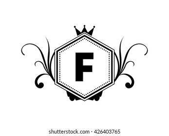 Logo Monogram design element, fashion logo template. Elegant logo design. Letter emblem F. Vintage Logo Insignia,Business sign, identity, label, badge, Cafe, Hotel. Vector illustration