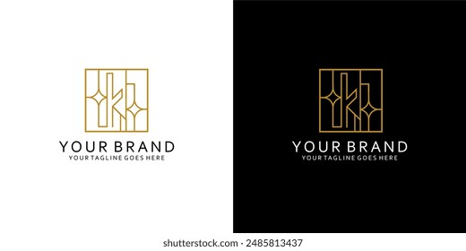 A logo monogram with a double O shape of a square square and monoline beams gives a simple impression of luxury, elegance and minimalism ...