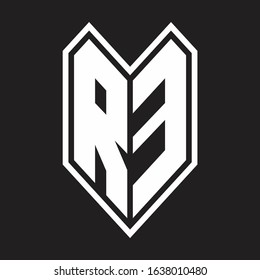 RE Logo monogram with emblem line style isolated on black background