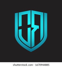 OR Logo monogram with emblem shield design isolated with blue colors on black background