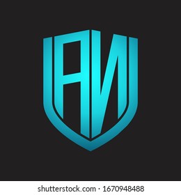 AN Logo monogram with emblem shield design isolated with blue colors on black background