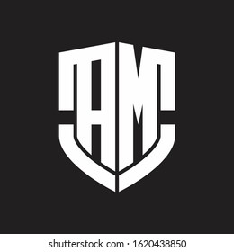 AM Logo monogram with emblem shield shape design isolated on black background