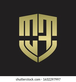 OF Logo monogram with emblem shield shape design isolated gold colors on black background