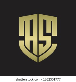 AS Logo monogram with emblem shield shape design isolated gold colors on black background