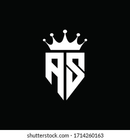 Estilo de emblema monogramo del logotipo AS con plantilla de diseño de forma de corona