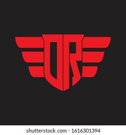 OR Logo monogram with emblem and wings element design template on red colors