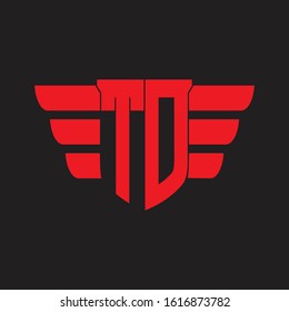 TO Logo monogram with emblem and wings element design template on red colors