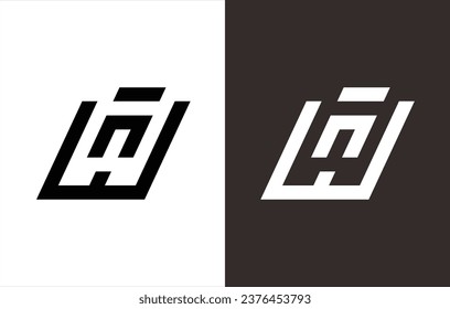 The logo monogram forms the letters "a" and "u". black and white background.