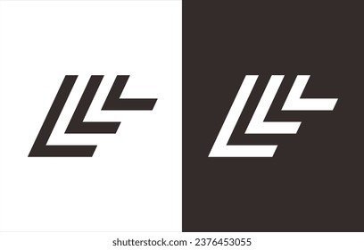 the logo monogram forms the letters "l" and "l". black and white background.