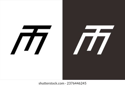 the logo monogram forms the letters "m" and "t". black and white background.