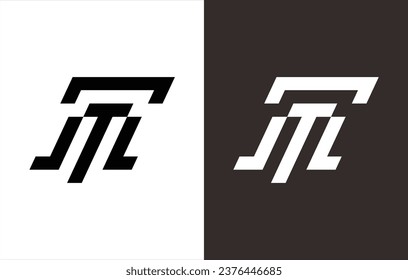 el anagrama de logotipo forma las letras "m" y "t". fondo blanco y negro.