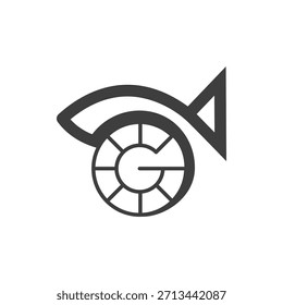 the logo is the monogram G and fish. Unique and elegant.
