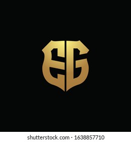EG logo monogram with gold colors and shield shape design template