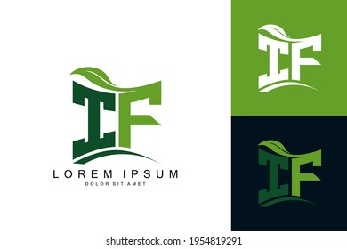 IF logo monogram with green leaf nature organic bio curved shape premium vector design template