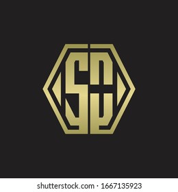 Monograma del logotipo de SO con plantilla de diseño redondeado de línea hexagonal con colores dorados