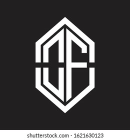 OF Logo monogram with hexagon shape and outline slice style with black and white
