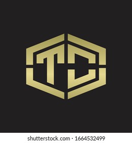 TO Logo monogram with hexagon shape and piece line rounded design tamplate on gold colors