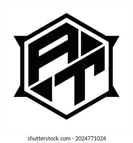 AT Logo monogram with hexagon and sharp shape design template