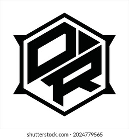 OR Logo monogram with hexagon and sharp shape design template