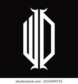 Escudo hexágono do monograma do logotipo com modelo do projeto da forma da buzina