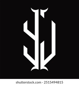 Escudo hexágono do monograma do logotipo com modelo do projeto da forma da buzina