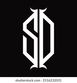 Escudo del hexágono del monograma del logotipo con la Plantilla del diseño de la forma del cuerno