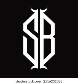 Escudo hexágono do monograma do logotipo com modelo do projeto da forma da buzina