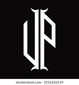 Escudo hexágono do monograma do logotipo com modelo do projeto da forma da buzina
