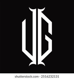 Escudo del hexágono del monograma del logotipo con la Plantilla del diseño de la forma del cuerno