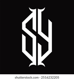 Escudo hexágono do monograma do logotipo com modelo do projeto da forma da buzina