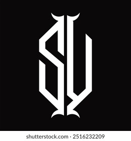 Escudo hexágono do monograma do logotipo com modelo do projeto da forma da buzina