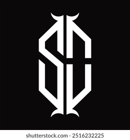 Escudo hexágono do monograma do logotipo com modelo do projeto da forma da buzina