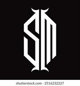 Escudo del hexágono del monograma del logotipo con la Plantilla del diseño de la forma del cuerno