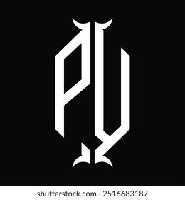 Escudo hexágono do monograma do logotipo com modelo do projeto da forma da buzina