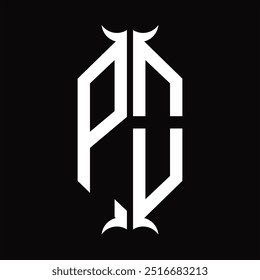 Escudo hexágono do monograma do logotipo com modelo do projeto da forma da buzina